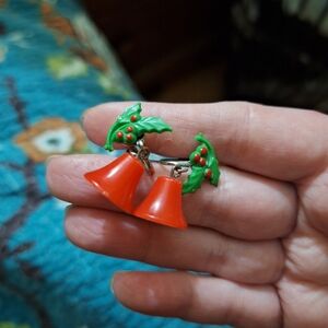 Vintage Holly Acrylic Christmas Bells Earrings